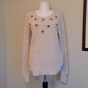 Tommy Bahama, Size S Flower and Gem Embellished Sweater Beige